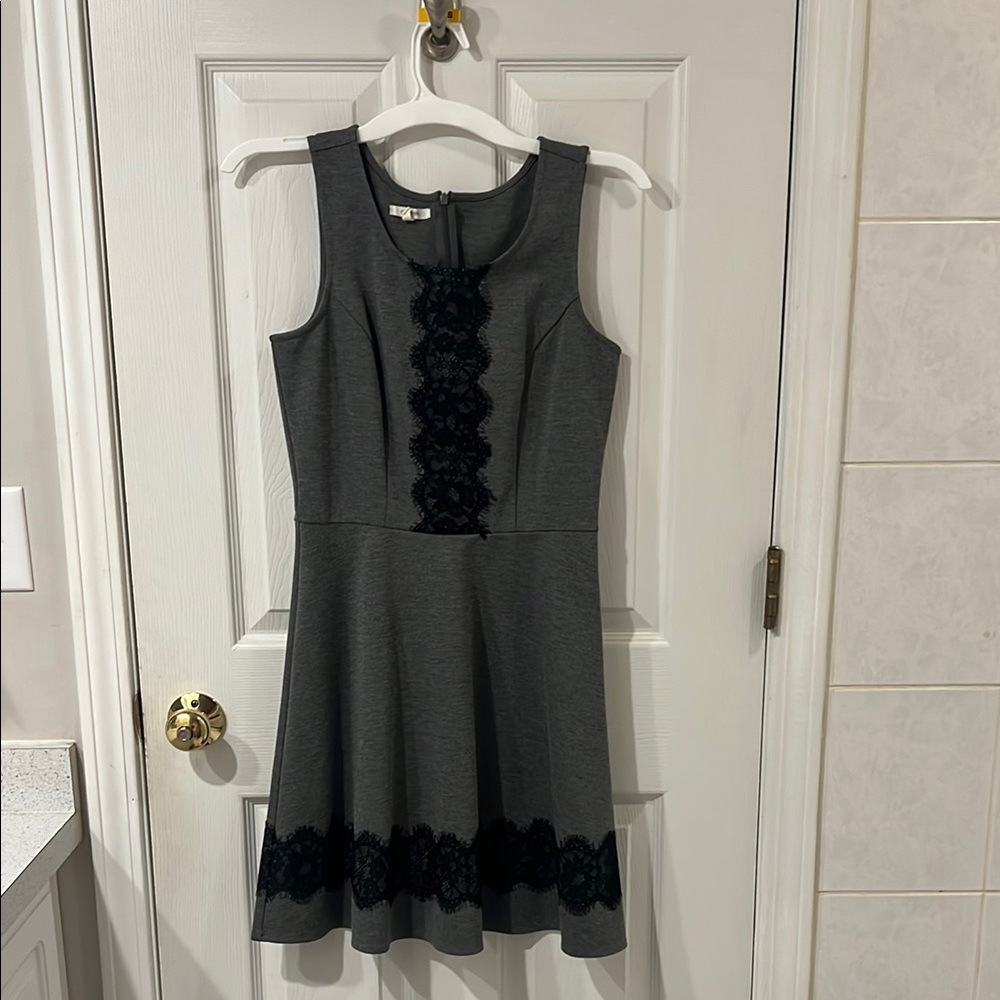 Maurices Charcoal Dress with Black Lace Trim